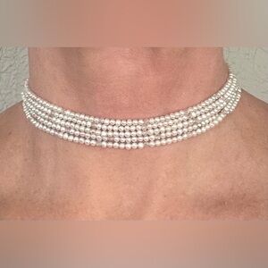 NWOT Pearl, Crystal & 925 Sterling Silver Choker Necklace